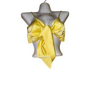 Yellow Satin Tie Bandeau & Ruched Mini Skirt Set XL Fashion Nova Sexy Pinup Club